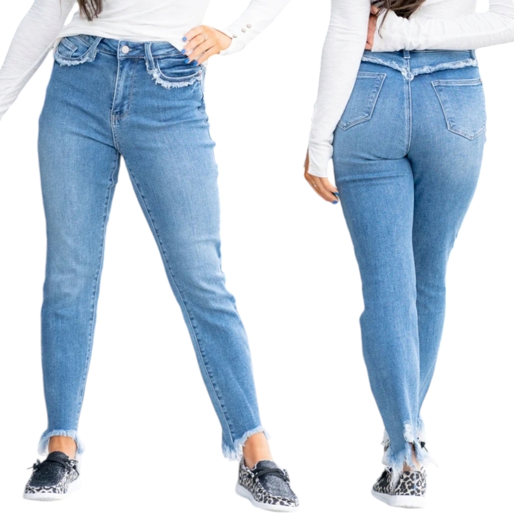 Judy Blue Maryville High Rise Fray Slim Fit Jeans Straight Tapered Ankle 30 11